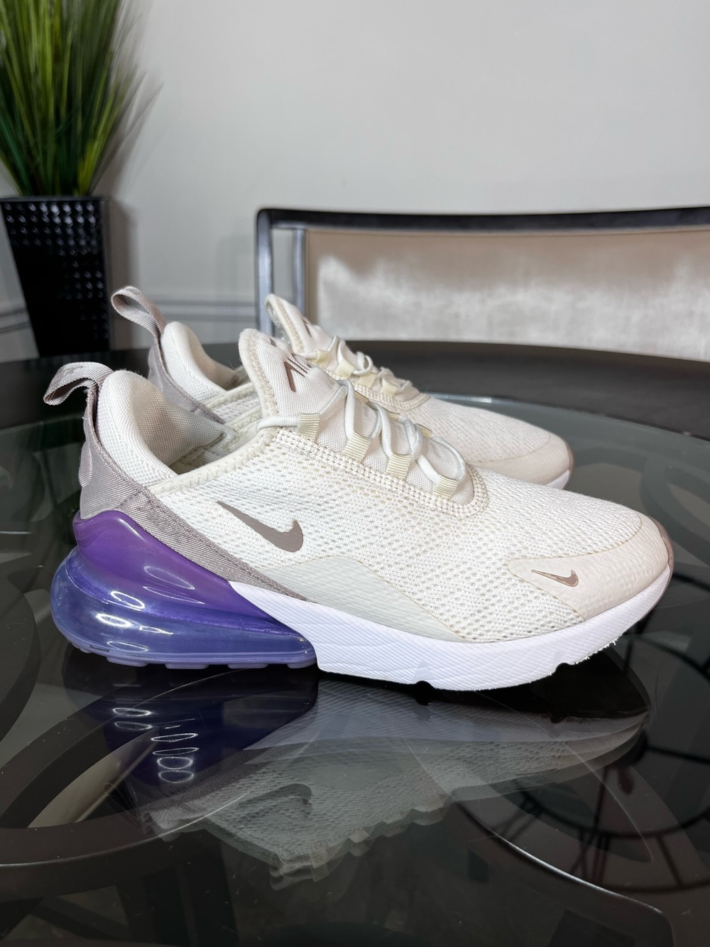 Nike Air Max 270 Women’s Sail Pumice Space Purple White Sz 9